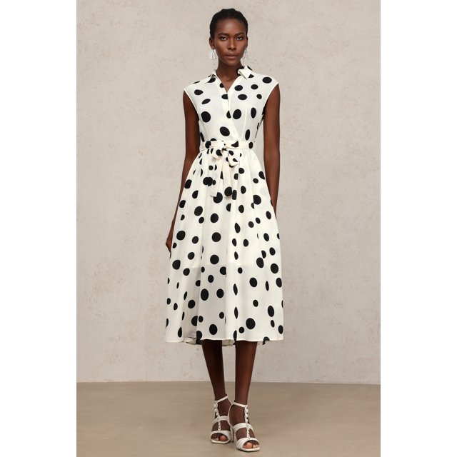Vestido Bellabarnetten Slaia con estampado de lunares y solapa sin mangas