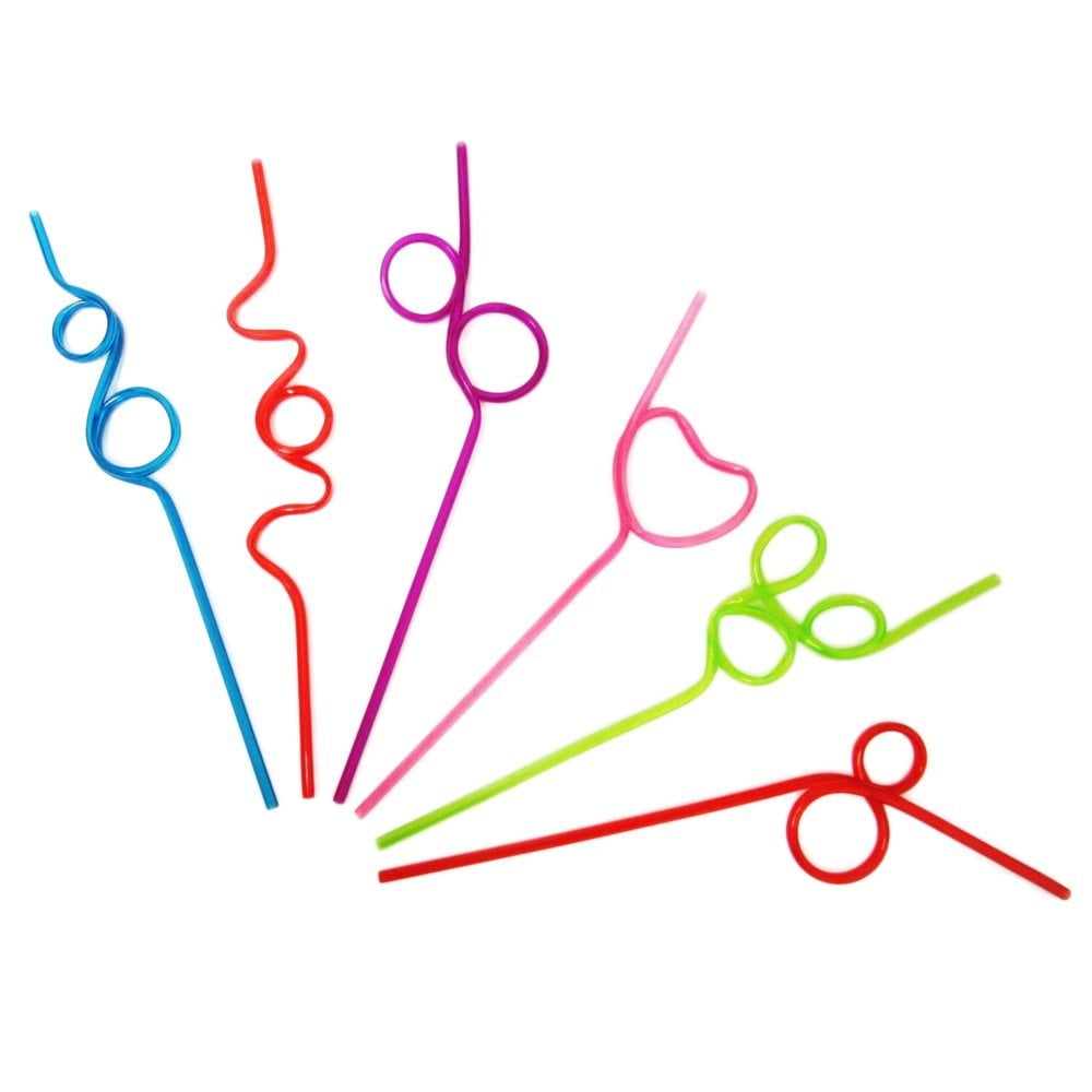 50 Crazy Reusable Loop Fun Drinking Straws, Party Favor Summer Fun
