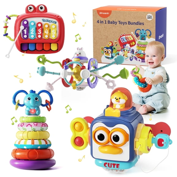 Dimoarch 4 in 1 Baby Toys 6-12 Months Boys Girls, Montessori Babies Toy, Infant Toys Suitable for 3-6-9-12 Months Old Baby Boys and Girls Toy Bundles Gift