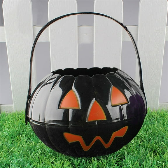 Noothes Halloween Pumpkin Bucket Candy Container - Reusable Foldable Durable PP Material, Multiple Colors & Sizes (17.5x9.5cm), Desktop Ornament Trick-or-Treating Party Decor Gift