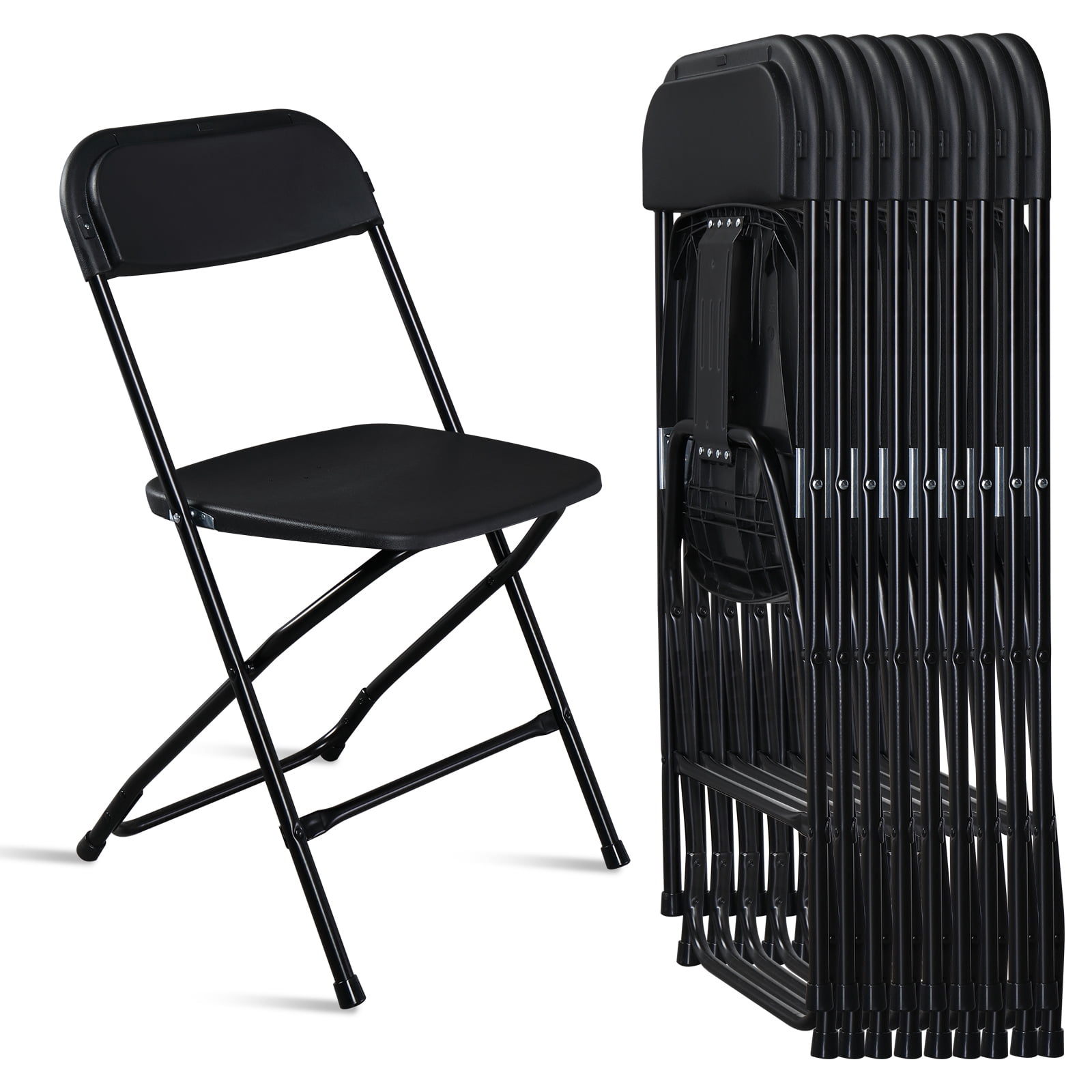 Astoutdoor Plastic Folding Chairs, Set of 10, Black, 17.72 x 18.90 x 31.50 in, 350 lb Capacity