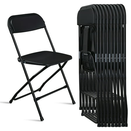 10 Pack Plastic Folding Chairs, 350lb Capacity Stackable Portable Chairs for Indoor Outdoor Events, Garden, Party, Church, Black
