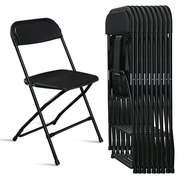 10 Pack Plastic Folding Chairs, 350lb Capacity Stackable Portable Chairs for Indoor Outdoor Events, Garden, Party, Church, Black