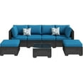thumbnail image 2 of AECOJOY 7 PCS Patio Conversation Set, PE Rattan Wicker Outdoor Sectional Set with Cushions and Coffee Table, Patio Dining Set for Garden in Black Rattan & Peacock Blue Cushion, 2 of 7