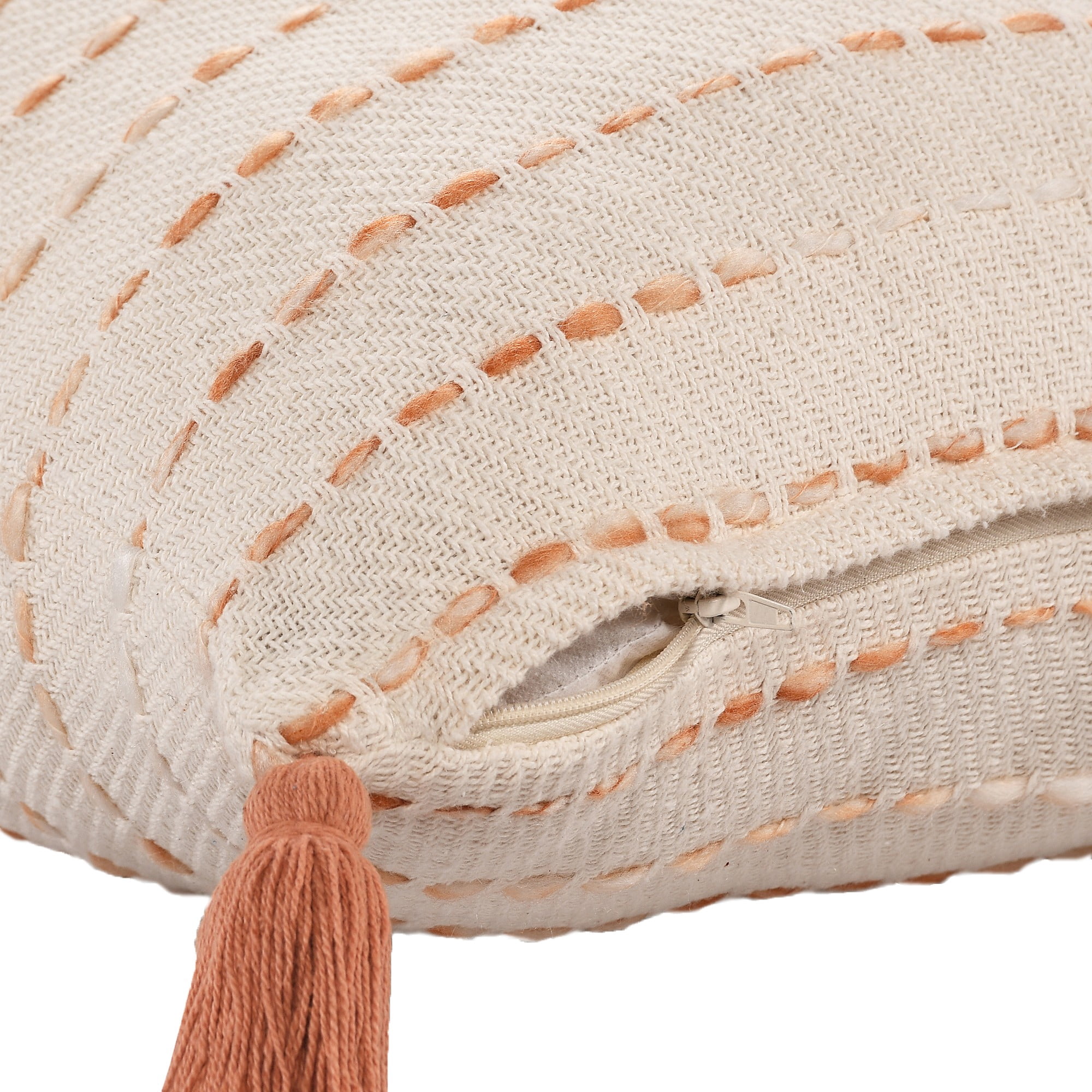Laddha Home Designs Handwoven Reversible Striped Throw Pillow - 20" - Beige and Orange - Set of 2