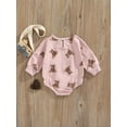 thumbnail image 4 of hirigin Babies Cartoon Bear Print Romper, Round Neck Long Sleeve Loose Fit Jumpsuit, Pink/ White, 4 of 8