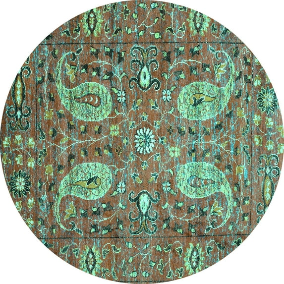 Ahgly Company Machine Washable Indoor Round Persian Turquoise Blue Traditional Area Rugs, 8' Round