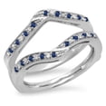 thumbnail image 1 of 0.30 Carat (ctw) 18K White Gold Round Blue Sapphire & White Diamond Ladies Anniversary Wedding Band Enhancer Guard Doubl, 1 of 1