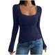 thumbnail image 3 of Ropa de estar por casa,Blusa de mujer, manga larga, cuello redondo, encaje, informal, color liso, tela de imitación, para uso diario y en casa, sopatenor, 3 of 9