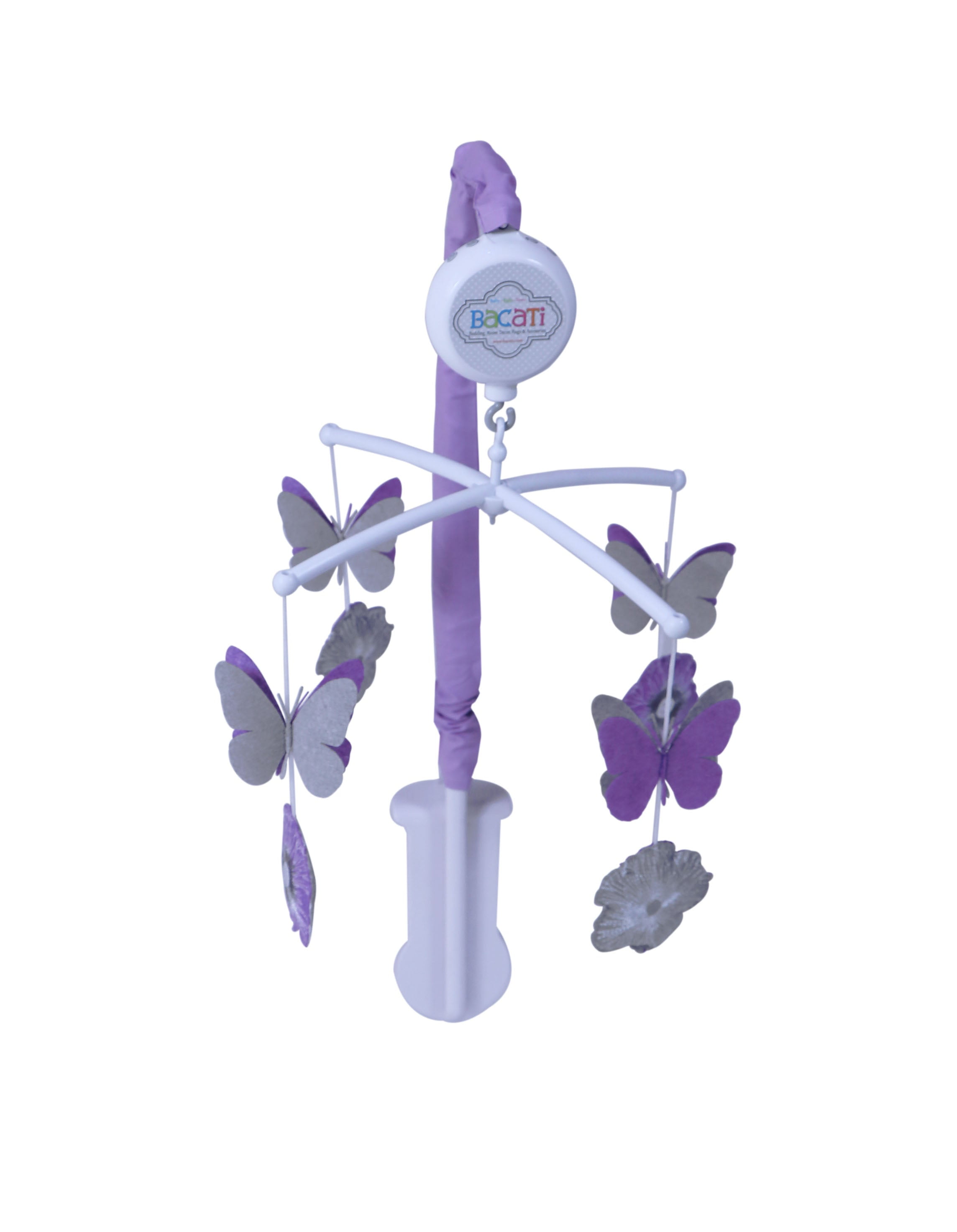 Bacati - Watercolor Flowers Purple Gray Musical Baby Crib Mobile