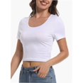 thumbnail image 2 of Women's Casual Short Sleeve Scoop Neck Fitted Workout Basic Crop Top Teen T-shirts, 2 of 6