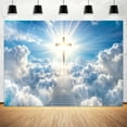 thumbnail image 4 of Christian Cross Backdrop Holy Lights Blue Sky Clouds Stairway Heaven Photography Background Backdrop Paradise Lord Pray Jesus Church Events Easter Banner Decoration Supplies Photo Booth Props,5X3ft, 4 of 5