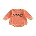 thumbnail image 1 of Infant Spring Romper  Orange Letters Printing Long Sleeve Crew Neck Jumpsuit  0-24 Months, 1 of 7