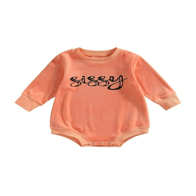 Infant Spring Romper Orange Letters Printing Long Sleeve Crew Neck Jumpsuit 0-24 Months