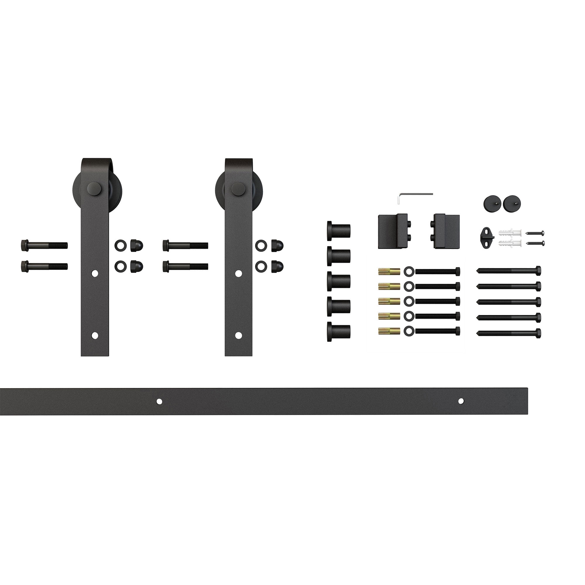 Architectural Products by Outwater 6.5 Ft Barn Door Espresso Solid Steel Sliding Rolling Barn Door Hardware Kit for Single Wood Doors with Routed Floor Guide Architectural Products by Outwater 6.5 Ft Barn Door Espresso Solid Steel Sliding Rolling Barn Door Hardware Kit for Single Wood Doors with Routed Floor Guide