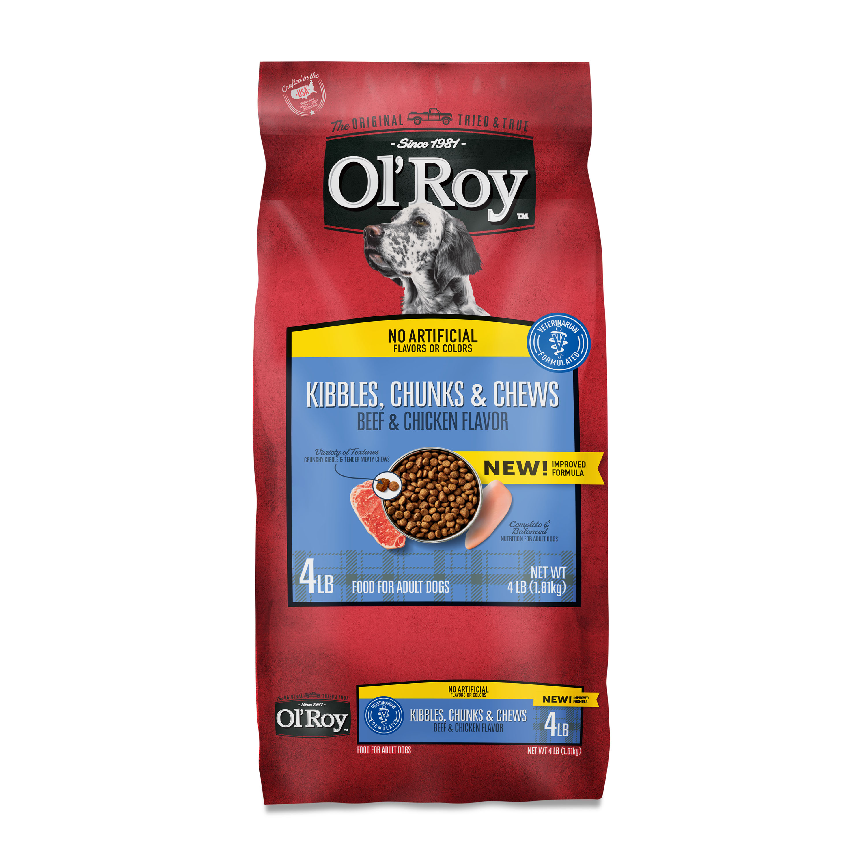 Ol' Roy Kibbles, Chunks and Chews Beef and Chicken Flavor Dry Dog Food, 4 lb Bag