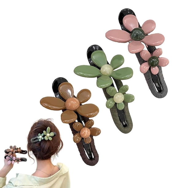 Pinzas para el pelo con diseño de pico de pato y flores retro, pinzas planas para el pelo con diseño de flores, pinzas planas antideslizantes con diseño de pico de pato, pinzas decorativas para el pel