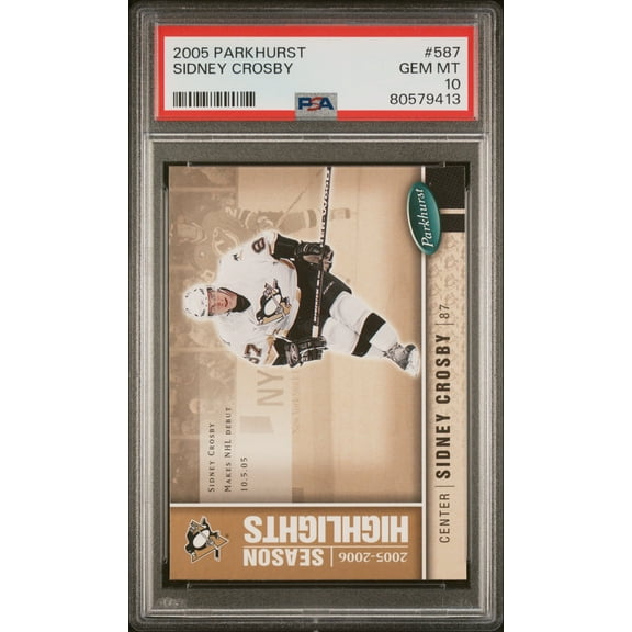 Graded 2005 Upper Deck Parkhurst Sidney Crosby #587 Makes NHL Debut Rookie RC Hockey Card PSA 10 Gem Mint
