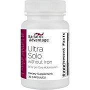 Bariatric Advantage Ultra Solo Without Iron Daily Multivitamin for Gastric Bypass Surgery and Sleeve Gastrectomy Patients, Includes Vitamin B12, C, D, K, Thiamin and Copper - 30 Count