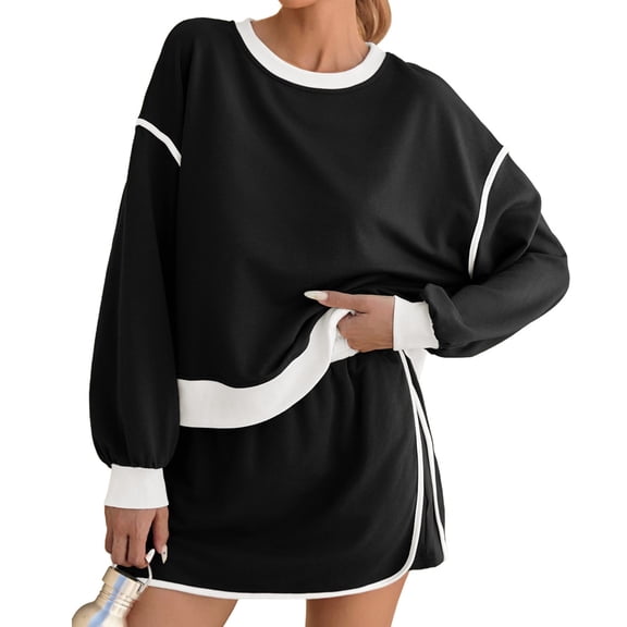 Womens Sweatsuits 2 Piece Set Crewneck Sweatshirts High Waisted Skort Skirts Tennis Running Tracksuits Shorts Sets