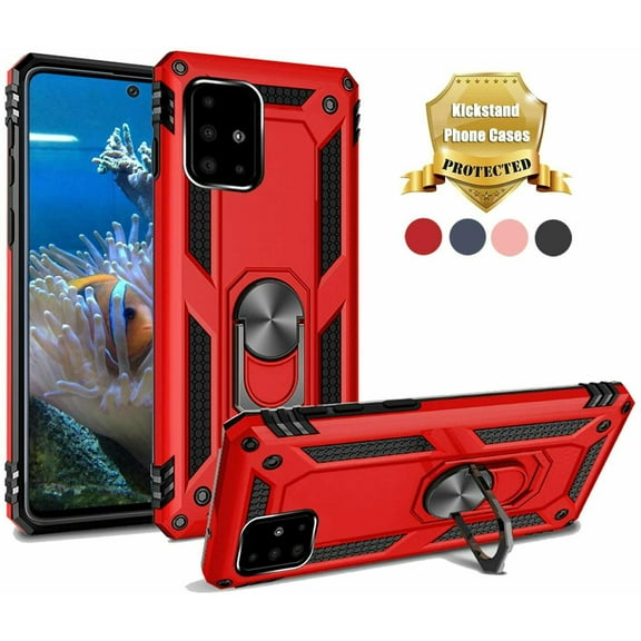 for Samsung Galaxy S20 FE with Temper Glass Ring Metal Case Phone Case Magnet Mount Ready Slip Guard Grids Pattern Kick stand Hybrid Slim Shock Bumper Cover