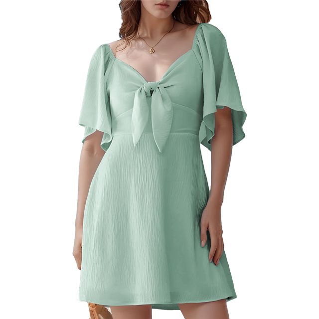 Robes pour Femmes 2025 Printemps Été Décolleté en V Profond Élégante Robe Courte à Nœud
