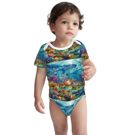

Fotbe Sea World Pattern Unisex-baby Short-sleeve Bodysuit Short Sleeve Bodysuits One-piece 100% Organic Cotton for Infant Baby Boys Unisex-18 Months