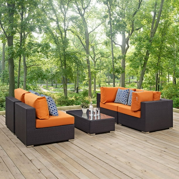 Modway Convene Outdoor Patio 5 Piece Sectional Set, Multiple Colors