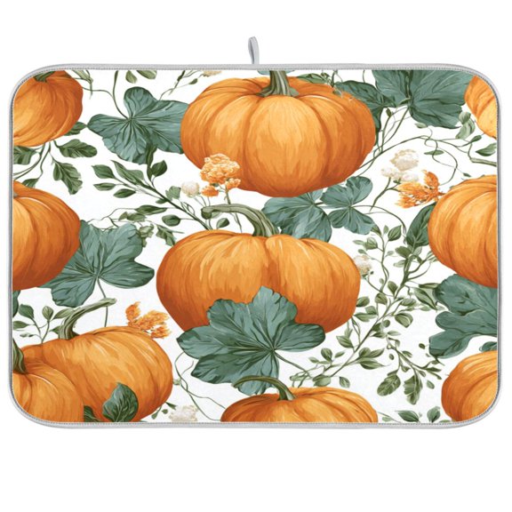 Dish Drying Mat Kitchen Pad Large Counter Absorbent Dish Mats Drainer Pumpkins and Leaves