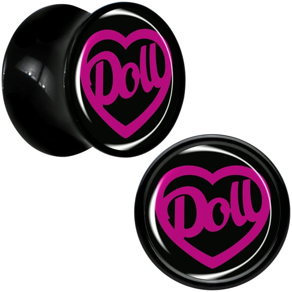 Body Candy 00 Gauge 2PC Black Acrylic Hollow Heart Doll Word Saddle Plugs Double Flare Plug Ear Plug Gauges 10mm