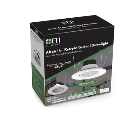 ETI Lighting  6" Retrofit Gimbal Downlight, 900 Lumen, Adjustable 5CCT, Triac Dimming, 120V, 63321101