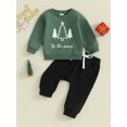 thumbnail image 3 of Autumn Baby Boys Christmas Clothes Sets 3M 6M 12M 18M 24M 3Y Xmas Tree Letter Print Sweatshirt and Pants Set, 3 of 10