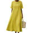 thumbnail image 2 of Blmnix Dresses for Women Button Down Beach Dress Popover Under Dress Crew Neck Tea-Length Short Sleeve Casual Dresses for Women,M, 2 of 6