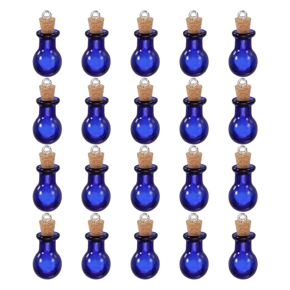 Uxcell 20 Pcs Mini Glass Bottles Jars, Ball Small Cute Glass Jars Vials Pendants Small Vials Wishing Bottle with Cork Stoppers and Eye Screws for DIY Crafts Favorss, Blue