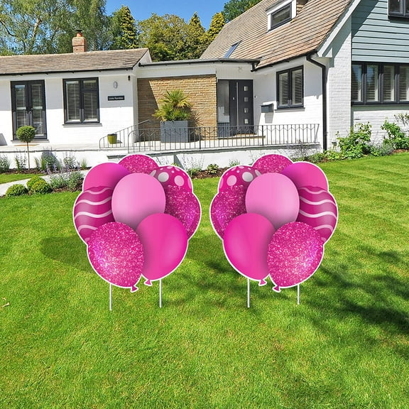 Victory Store Pink Balloon Outdoor Birthday Party Signs with Stakes 22747a, Set of 2