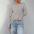 thumbnail image 4 of Women's button-down long-sleeved round neck cropped cardigan sweater cute knitted clothing, 4 of 8