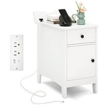 Sptwo | Flip Top End Table with Charging Station, Modern Side Table with Drawer, Storage Cabinet, USB Ports & Outlets, Narrow Nightstands for Small Spaces, Living Room, Bedroom