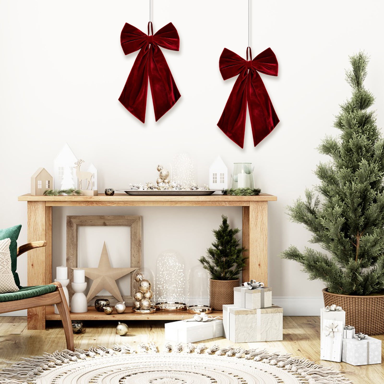 Christmas Decorations - Christmas Bows - 36x18 Inches Large Red Velvet Christmas Tree Topper - Burgundy Ribbon Gift Bows - Xmas Decor for Indoor Outdoor Home Wreaths Mantle Front Door Porch Wedding