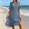 thumbnail image 6 of Ayolanni Short Sleeve Sundresses for Women Solid Flutter Sleeve Lightweight Crew Neck Maxi A-Line Dress Beach Ruched Waist Ruffle Vacation Casual Sundress Blue M, 6 of 9