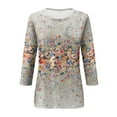 thumbnail image 3 of T Shirts For Women Tshirts Summer Tops O-Neck Three Quarter Sleeve Leisure Casual Floral Printed Blouse Holiday Female Dailywear Clothing, 3 of 4