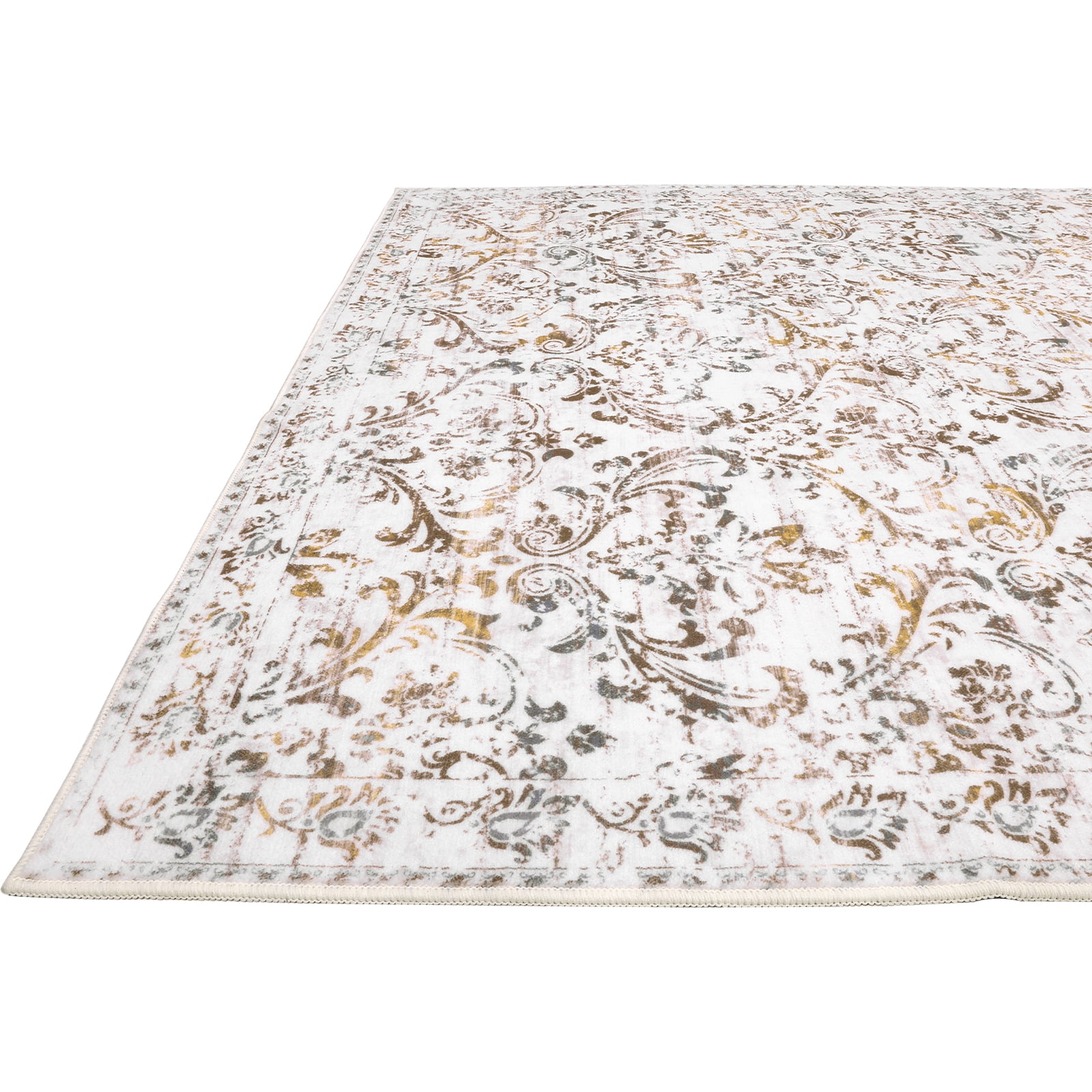 MeyJey 5'x8' Boho Traditional Area Rug, Vintage Distressed Machine Washable Throw Rug, Non-Slip Stain Resistant Oriental Carpet for Living Room Bedroom Dining Room Office, Beige/Taupe/Gray