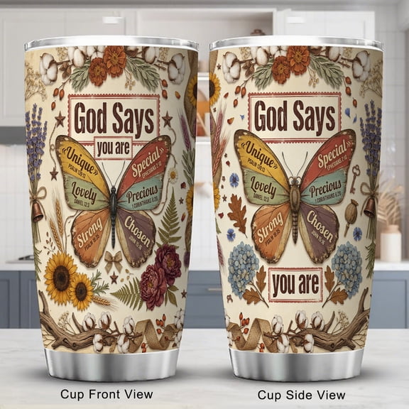 Butterfly Tumbler 20oz Vacuum Insulated Coffee Mug Purple Floral Art Gift