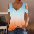 thumbnail image 2 of fatyb Cold Shoulder Womens Gradient Tops V Neck Short Sleeve Blouses Loose Basic Tees Summer Casual Shirts, 2 of 5