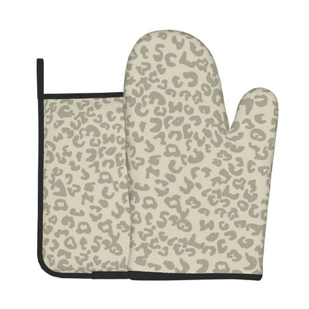 

Oven Mitts And Pot Holders 2 Pcs Set High Heat Resistant Degree Extra Thicken Long Kitchen Oven Glove For Kitchen Baking Grilling Non-Slip Cooking Mitts Beige Leopard Skin