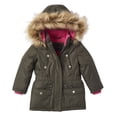 thumbnail image 2 of Girls Fleece Lined Heavy Winter Parka Jacket Coat Faux Fur Trim Zip-Off Hood - Olive (10/12), 2 of 7