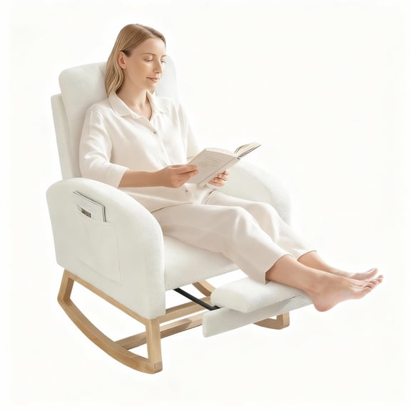 Garvee Nursery Rocking Chair 34.2 x 25.9 x 40.9", with Footrest, High Back, Beige