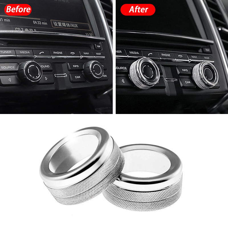 2xChrome Silver Volume Radio Knob Covers For Porsche 911 Cayenne Macan 718