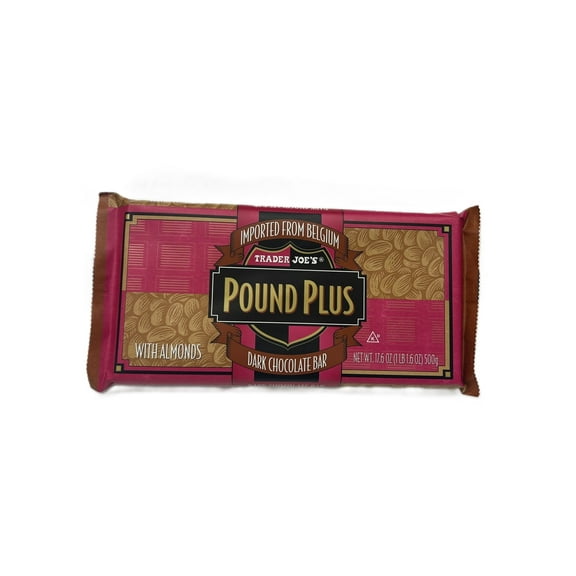 Trader Joe's Pound Plus Dark Chocolate Bar with Almonds, Belgian Import, 17.6 oz (500g)