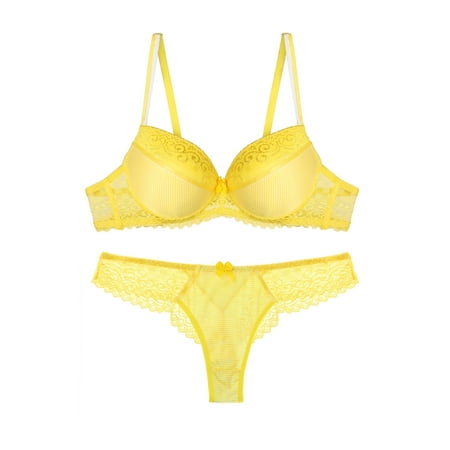 

Agnes Orinda Women s Underwire Push-Up Lace Trim Strip Bra and Thong Set