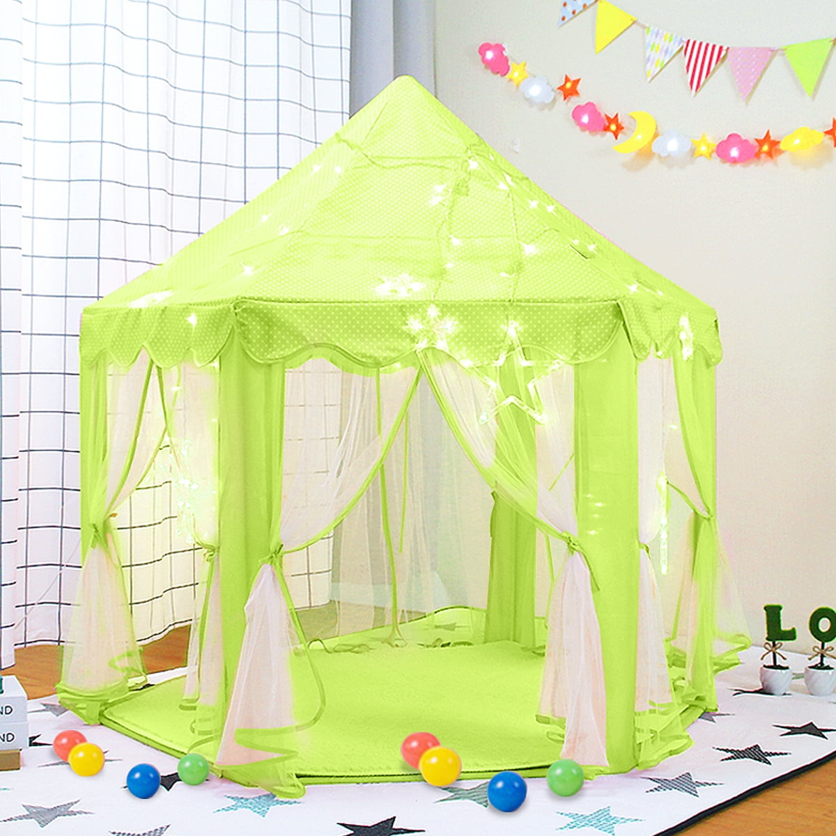 Kids Indoor/Outdoor Tent Fairy Princess Castle Tent Colorful Light